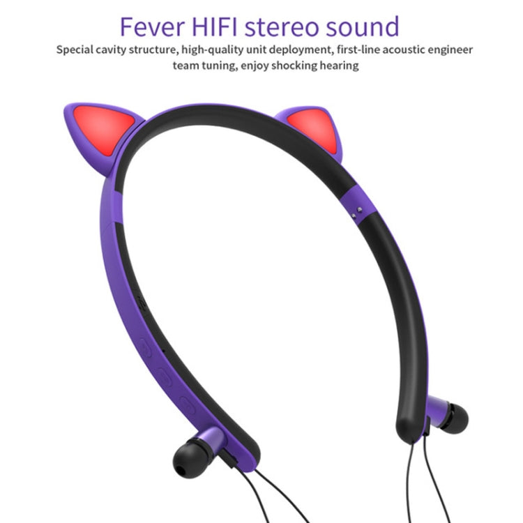 ZW29 Cat Ear Stereo Sound HIFI Outdoor Fashion Portable Sports Casque Bluetooth sans fil avec micro et lumière LED rougeoyante (Violet)