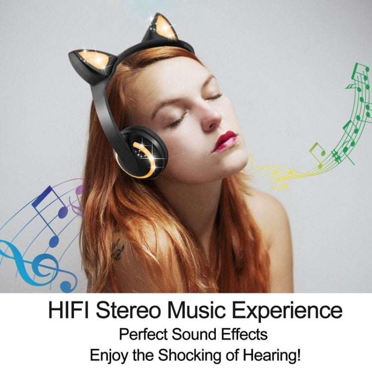 ZW19 LED 7 Colors Light Bluetooth Stereo Wireless Headphones Cat Ear Flashing Glowing Gaming Headset (Cat Ear)