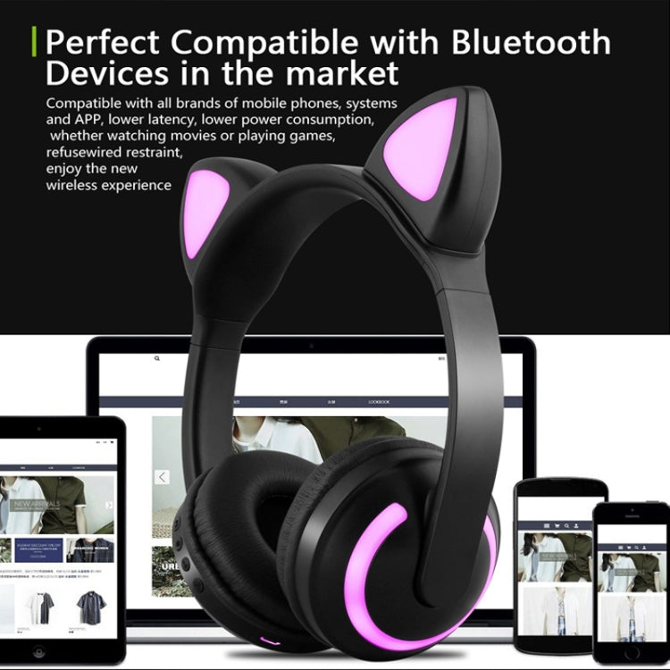ZW19 LED 7 Colores luz Bluetooth Stereo Auriculares Inalámbricos Oreja de gato Intermitente Auricular para juegos brillante (Oreja de gato)