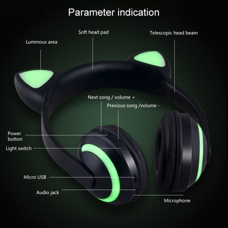 ZW19 LED 7 Colors Light Bluetooth Stereo Wireless Headphones Cat Ear Flashing Glowing Gaming Headset (Rabbit Girl)