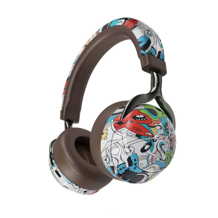 VJ086 Graffiti Headset Wireless Sports Bluetooth Headphones Water Transfer Color Printing Headphones Support TF FM (Dazzle Color)