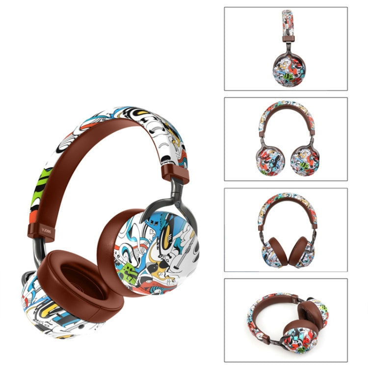 VJ086 Graffiti Headset Auriculares Inalámbricos Deportivos con Bluetooth Auriculares con impresión en Color de transferencia de agua compatible con TF FM (Dazzle Color)