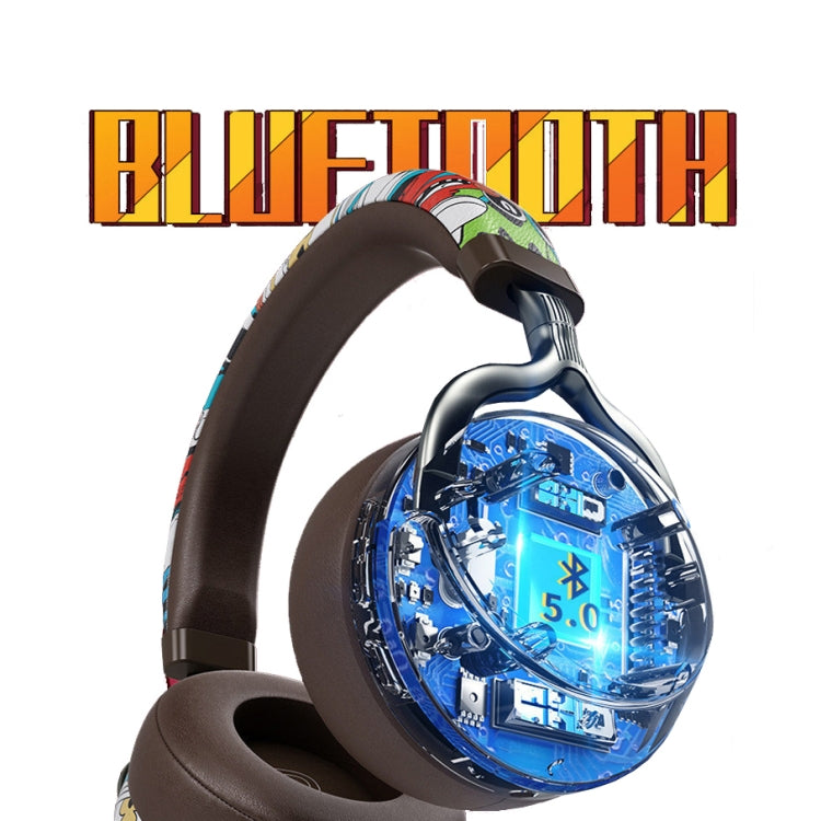 VJ086 Graffiti Headset Wireless Sports Bluetooth Headset Auriculares con impresión en Color de transferencia de agua compatible con TF FM (Negro + Blanco)