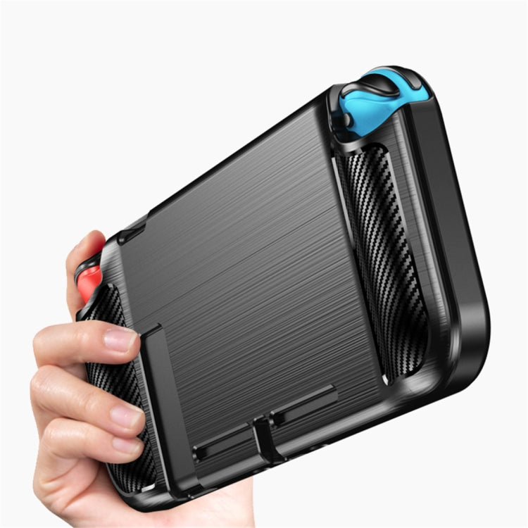 Para Nintendo Cambiar la textura cepillada Fibra de carbono TPU Case (Negro)