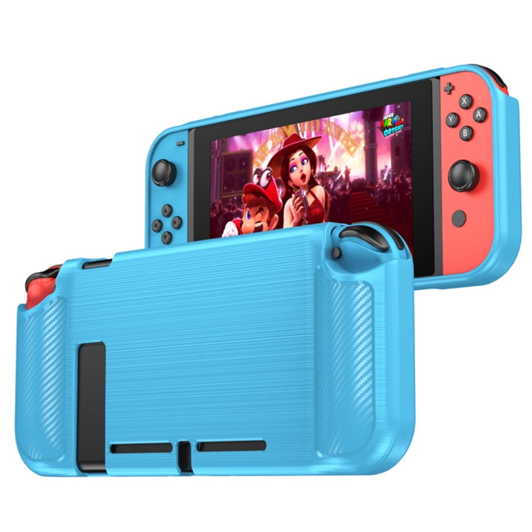 For Nintendo Switch Brushed Carbon Fiber Texture TPU Case Cover (Blue)