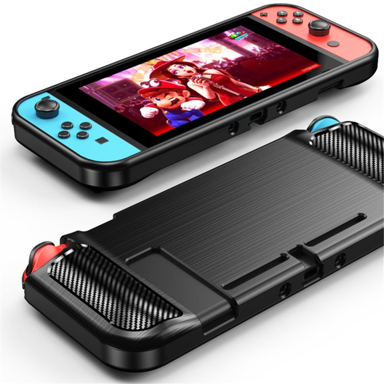 For Nintendo Switch Brushed Carbon Fiber Texture TPU Case Cover (Blue)