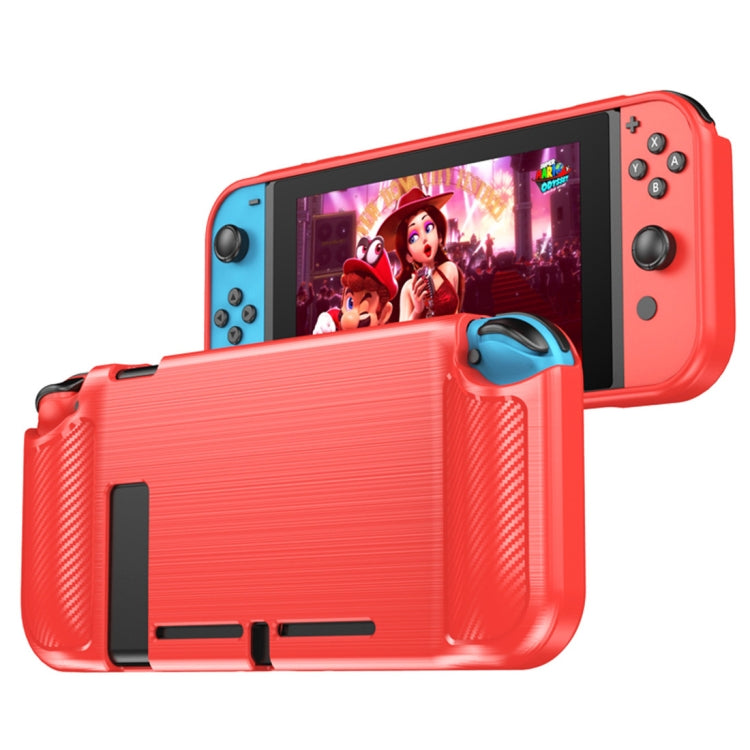 For Nintendo Switch Texture Brushed Carbon Fiber TPU Case (Red)