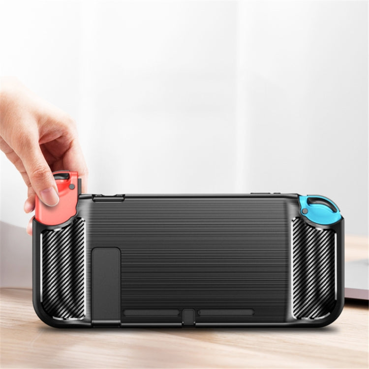 For Nintendo Switch Texture Brushed Carbon Fiber TPU Case (Red)