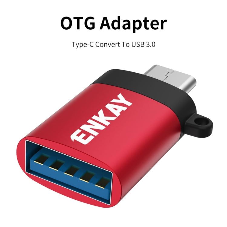 ENKAY ENK-AT101 Convertisseur d'adaptateur de données USB-C / Type-C vers USB 3.0 OTG en alliage d'aluminium (Rouge)