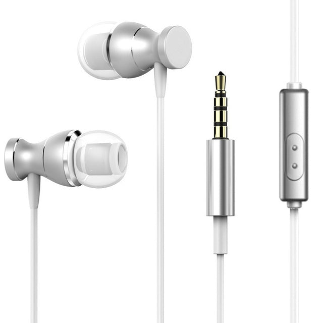 Sport Headphones with 3.5mm Jack Stereo Headphones Sweatproof Strong Bass Magnets Music Headset with Mic for iPhone Samsung (Silver)