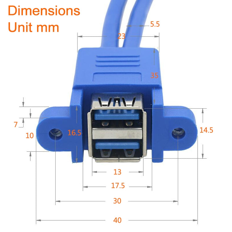 Placa Base Cable de extensión Doble USB3.0 de 20 pines con Cable deflector de oído