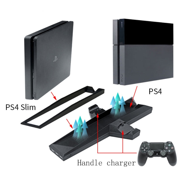 Game Console Radiator and Dual Handle Charging Dock for PS4 / PS4 Slim (Black)