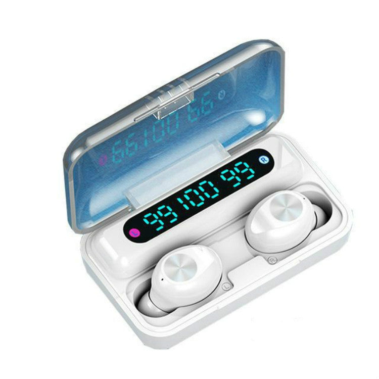 F9-10 IPX7 Waterproof Bluetooth Headphone with Magnetic Charging Compartment and Three-LED Digital Display (White)