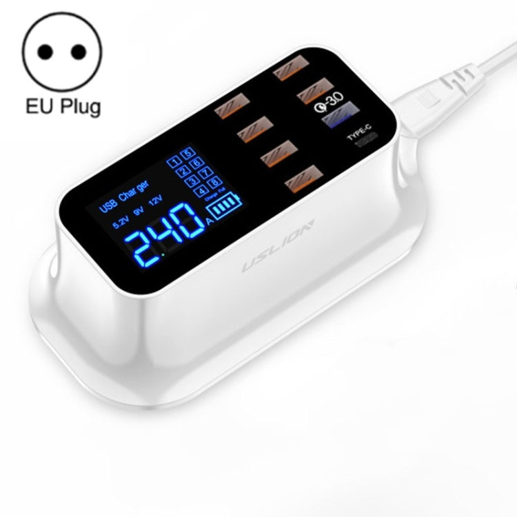 USLION PD18W Cargador QC Multi-Puerto USB Smart Digital Power Strip Pantalla LED Cargador de Pantalla Digital Enchufe de la UE