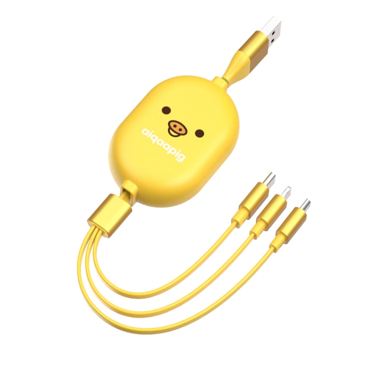 Câble de données de stockage télescopique 8 broches + Micro USB + Type-C / USB-C 3 en 1 (jaune noix de coco)