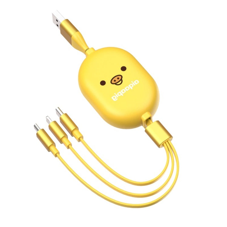 Cable de Datos de almacenamiento telescópico 3 en 1 de interfaz de 8 Pines + Micro USB + Tipo-C / USB-C (amarillo coco)