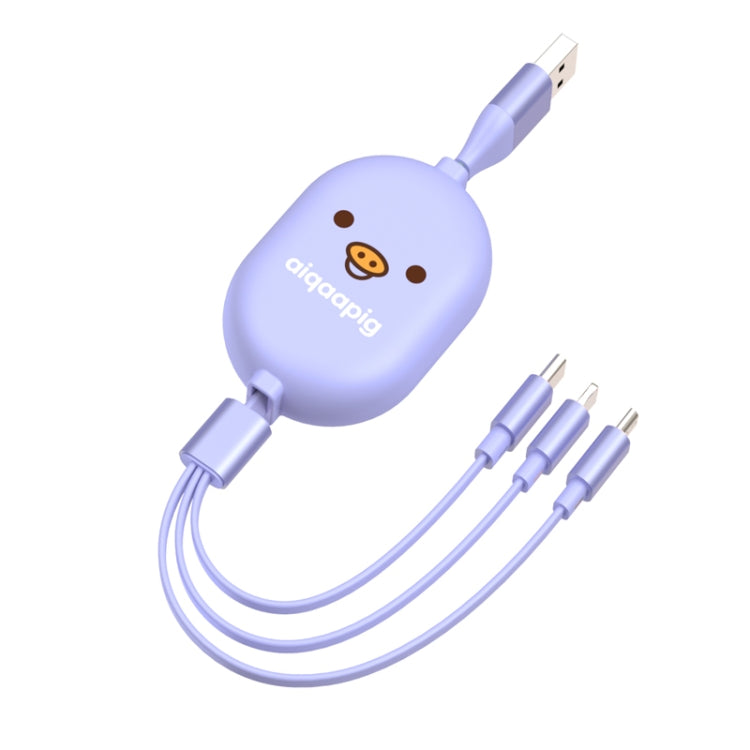 8Pin + Micro USB + Type-C / USB-C Interface 3-in-1 Telescopic Storage Data Cable (Lavender)