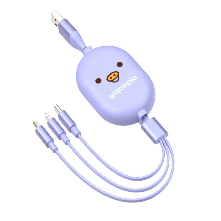 Cable de Datos de almacenamiento telescópico 3 en 1 de interfaz de 8 Pines + Micro USB + Tipo-C / USB-C (lavanda)