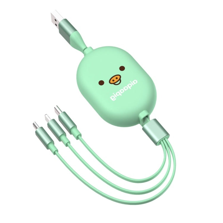 Cable de Datos de almacenamiento telescópico 3 en 1 de interfaz de 8 Pines + Micro USB + Tipo-C / USB-C (verde matcha)