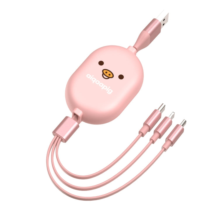 8Pin + Micro USB + Type-C / USB-C Interface 3 in 1 Telescopic Storage Data Cable (Cute Pink)