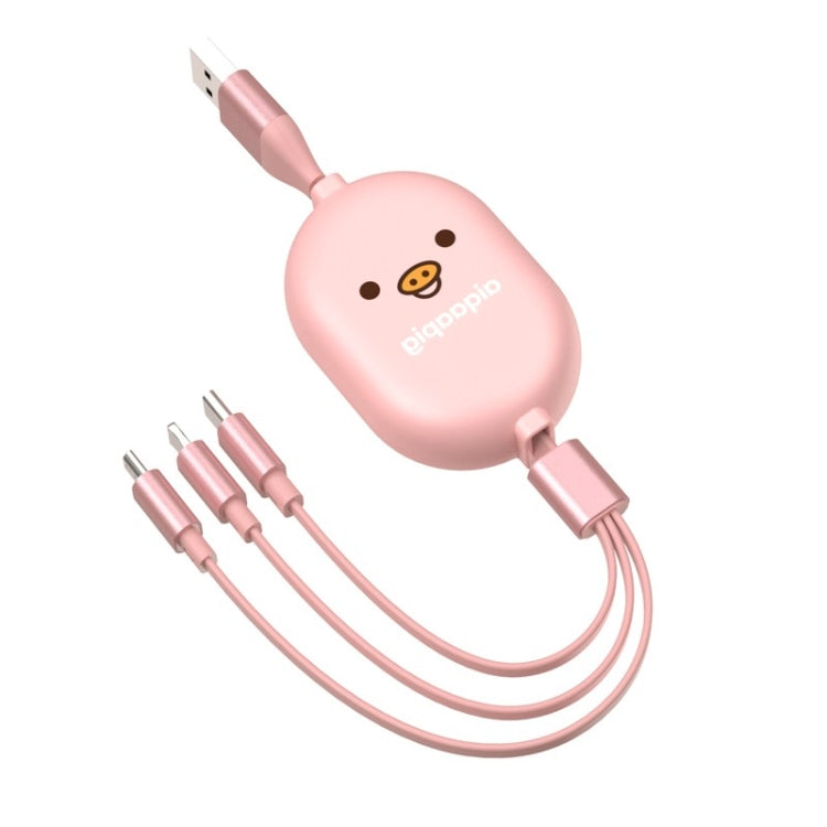 8Pin + Micro USB + Type-C / USB-C Interface 3 in 1 Telescopic Storage Data Cable (Cute Pink)
