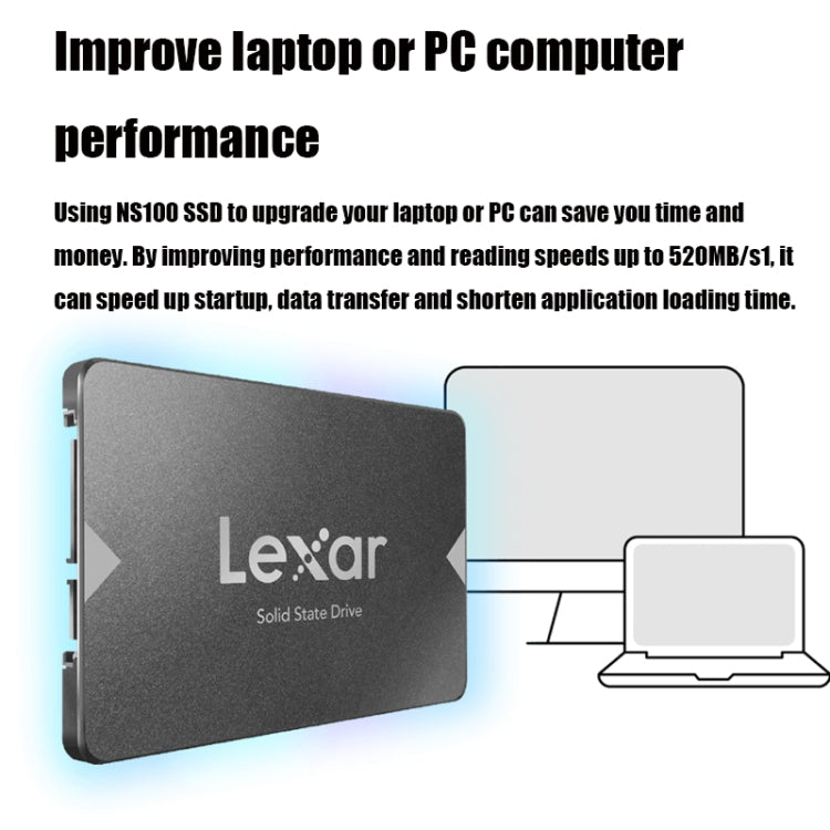 Lexar NS100 SATA3 Solid State Drive pour ordinateur portable de bureau SSD Capacité : 128 Go (gris)