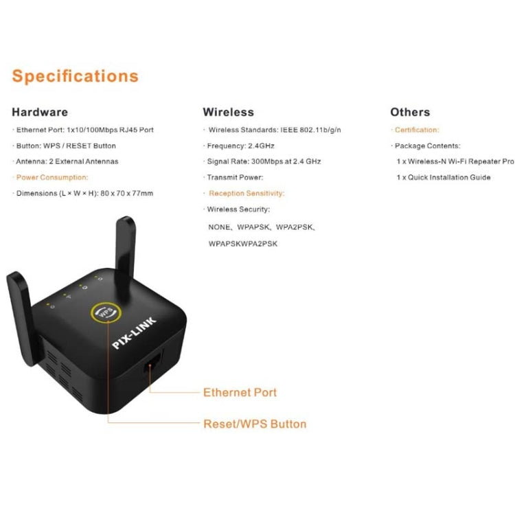 PIX-LINK WR22 300Mbps Wifi Wireless Signal Booster Booster Extender Plug type: US Plug (White)