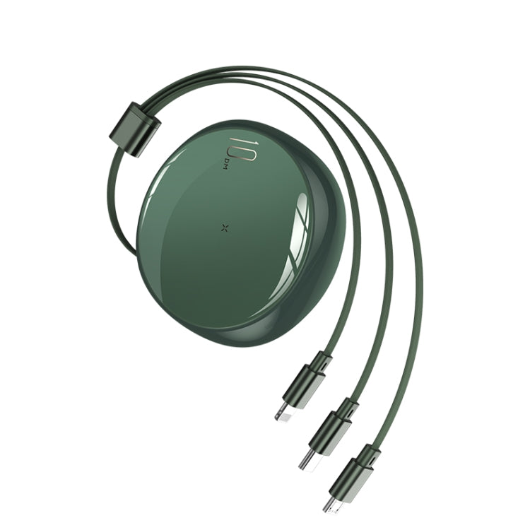 Câble de données télescopique créatif 3 en 1 8 broches + Micro USB + USB-C / Type-C Câble de charge rapide Longueur du câble : 1 m (vert bambou)