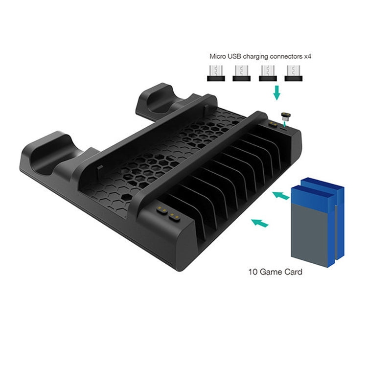 Dobe Para PS4 / SLIM / Pro Multifunción Base de enfriamiento Ventilador de enfriamiento + disco de disco + Carga Dual con luces LED