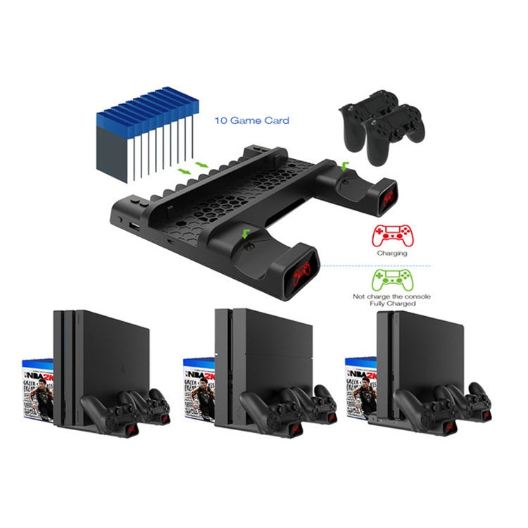 Dobe For PS4/SLIM/Pro Multifunction Cooling Pad Cooling Fan + Disc Drive + Dual Charging with LED Lights