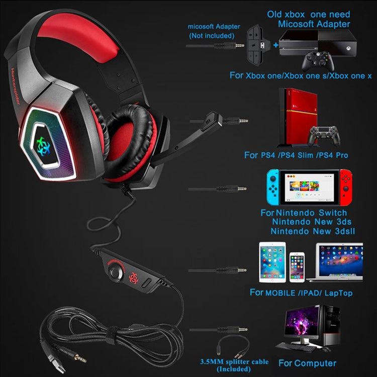V1 3.5mm RGB Colorful Luminous Wire Control Gaming Headset Cable Length: 2.2m (Black Red)