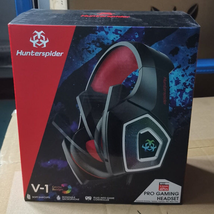 V1 3.5mm RGB Colorful Luminous Wire Control Gaming Headset Longitud del Cable: 2.2m (Negro Rojo)