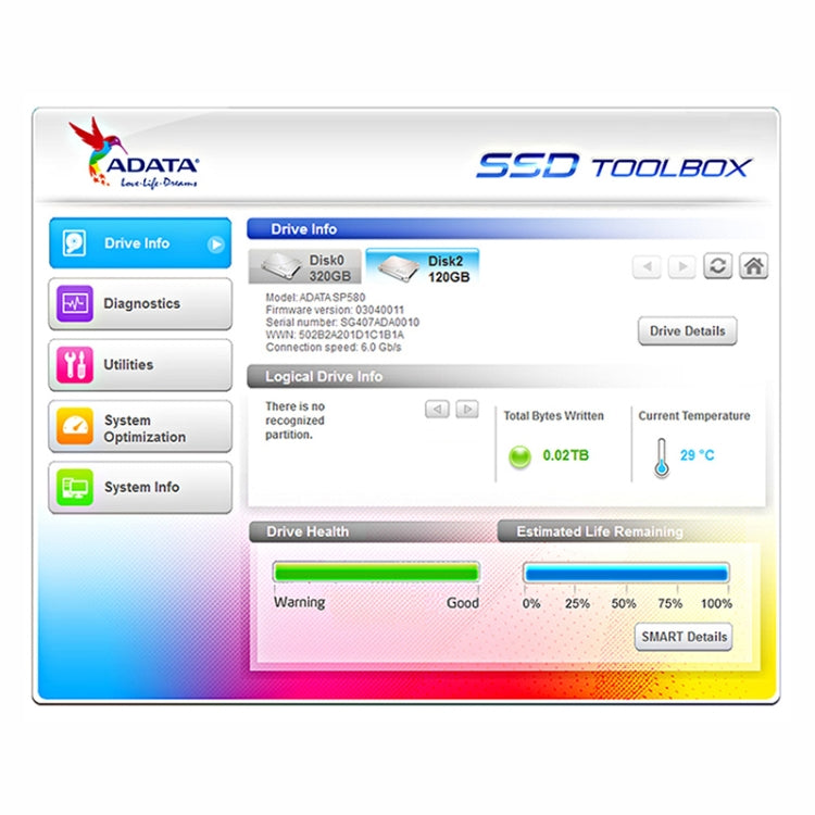 ADATA SP580 SATA3 SSD Disque SSD 2,5 pouces Capacité : 120 Go