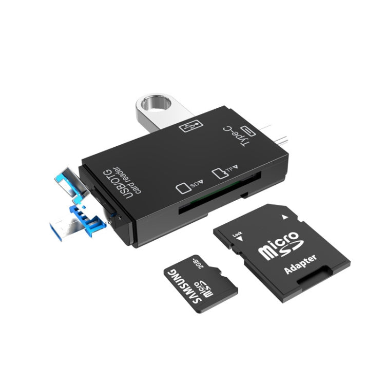 2 PCS tipo C y Micro USB y USB 2.0 3 en 1 Puertos del lector de Tarjetas de múltiples funciones Soporte U disco / TF / SD (Negro)