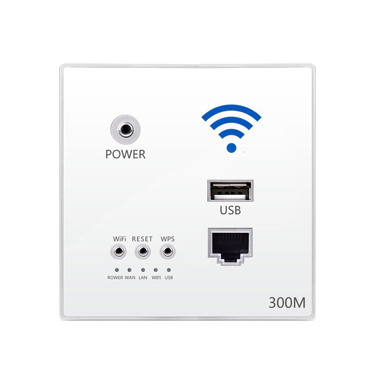86 Type Through Wall AP Panel 300M Hotel Wall Relay Smart Wireless Router with USB (White)