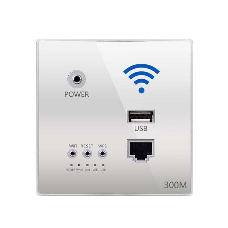 86 Type Through Wall AP Panel 300M Hotel Wall Relay Smart Wireless Router with USB (Silver)