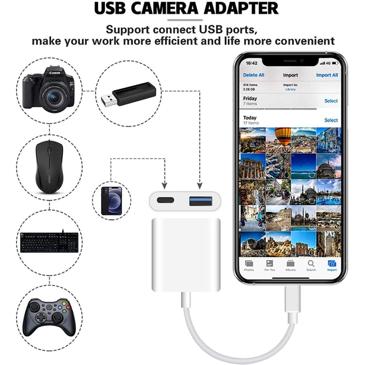 8 Pin to USB2.0 + 8 Pin Interface OTG Adapter Support IOS 13 (Upgrade) System
