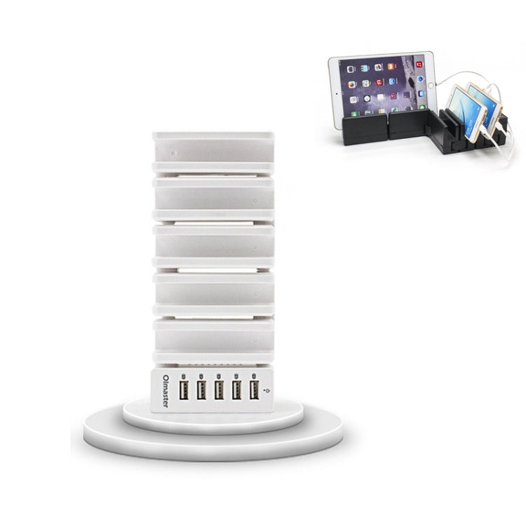 Olmaster AP-1009 2.4A 5 USB Ports Multi-Model Mobile Phone Charger Charging Station with US Plug Power Supply (White)