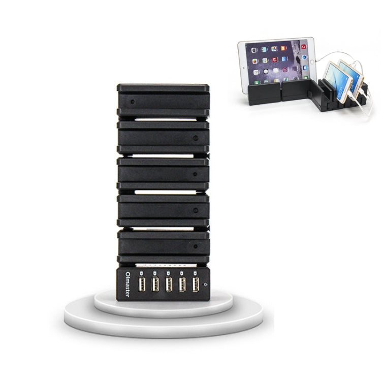 Olmaster AP-1009 2.4A 5 Puertos USB Estación de Carga de Cargador de Teléfono Móvil multimodelo con fuente de alimentación Enchufe de US (Negro)