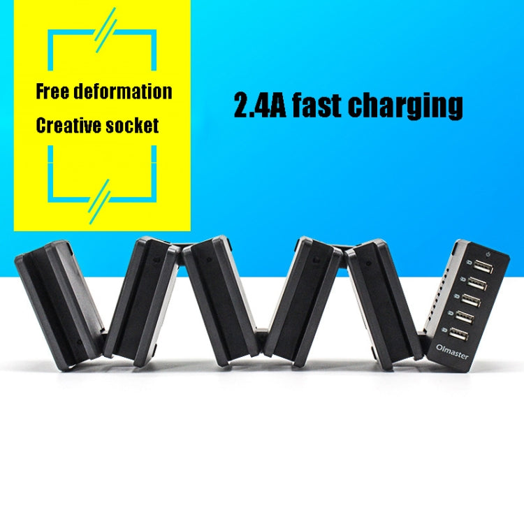 Olmaster AP-1009 2.4A 5 USB Ports Multi-Model Mobile Phone Charger Charging Station with US Plug Power Supply (Black)