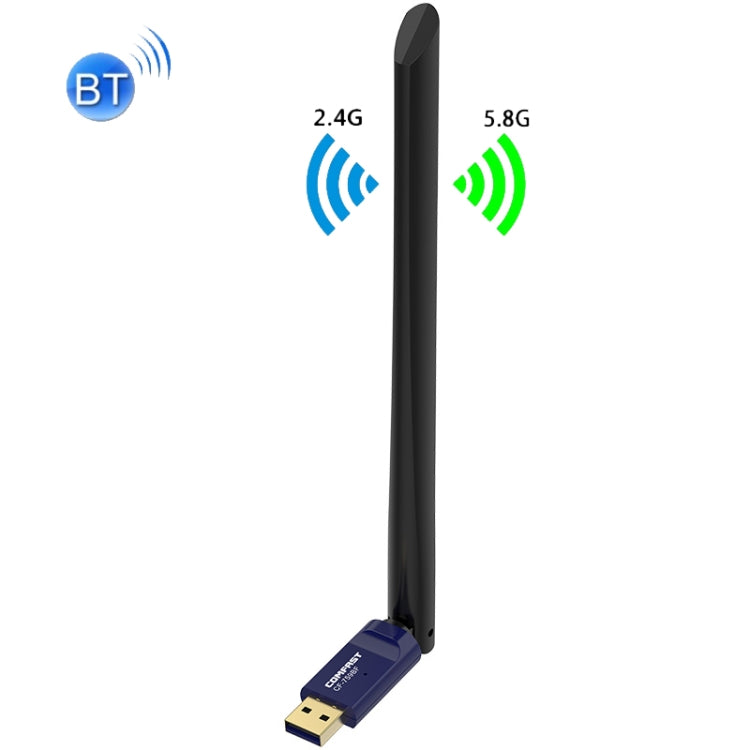 COMFAST CF-759BF 650Mbps Bluetooth 4.2 Tarjeta de red Inalámbrica de escritorio USB de Doble Banda Receptor WiFi de unidad gratuita