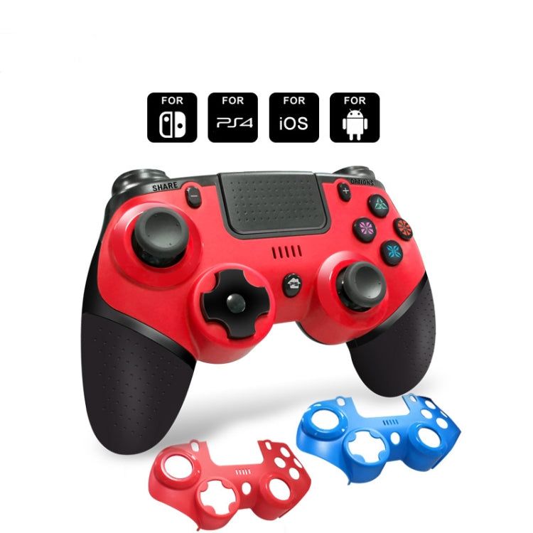 Manette de jeu Bluetooth sans fil 4 en 1 pour PS4 / Switch (noir avec rouge)