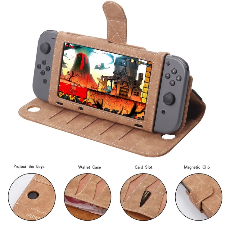Game Manden Split Storage Bag Portable Game Console Protective Cover For Nintendo Switch (Brown)