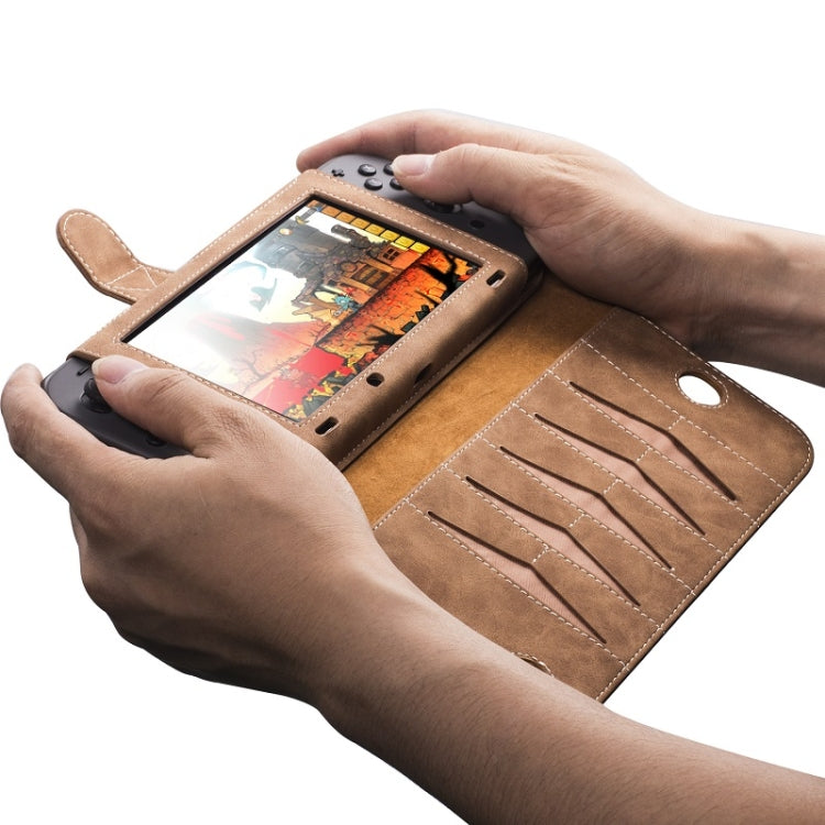 Game Manden Split Storage Bag Portable Game Console Protective Cover For Nintendo Switch (Brown)