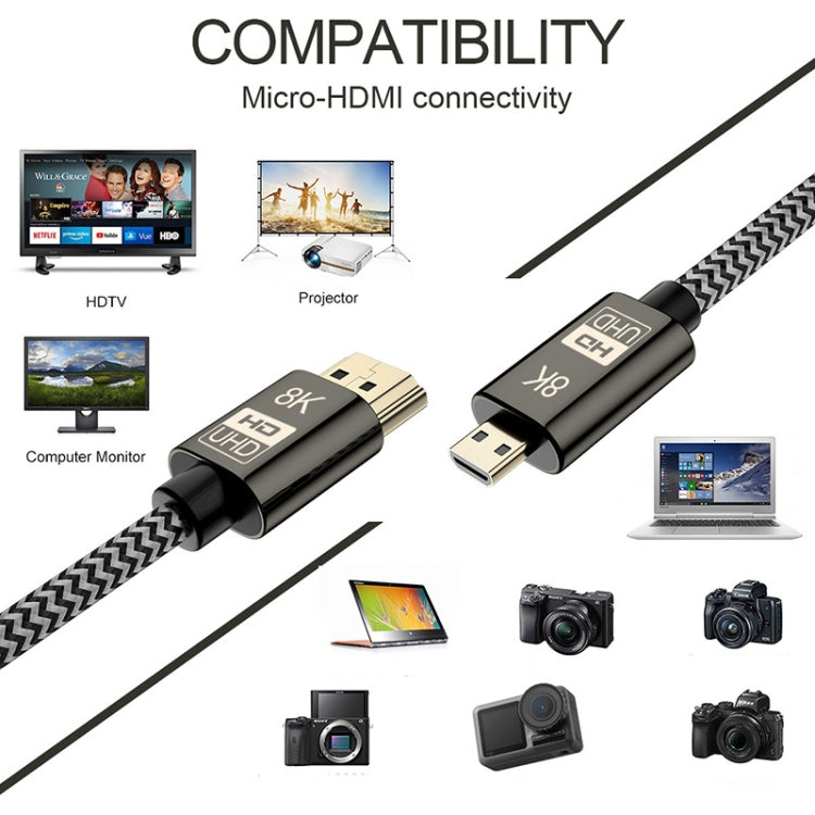 1 m langes 8K-UHD-Micro-HDMI-zu-HDMI-Nylon-Video-Audio-Kabel