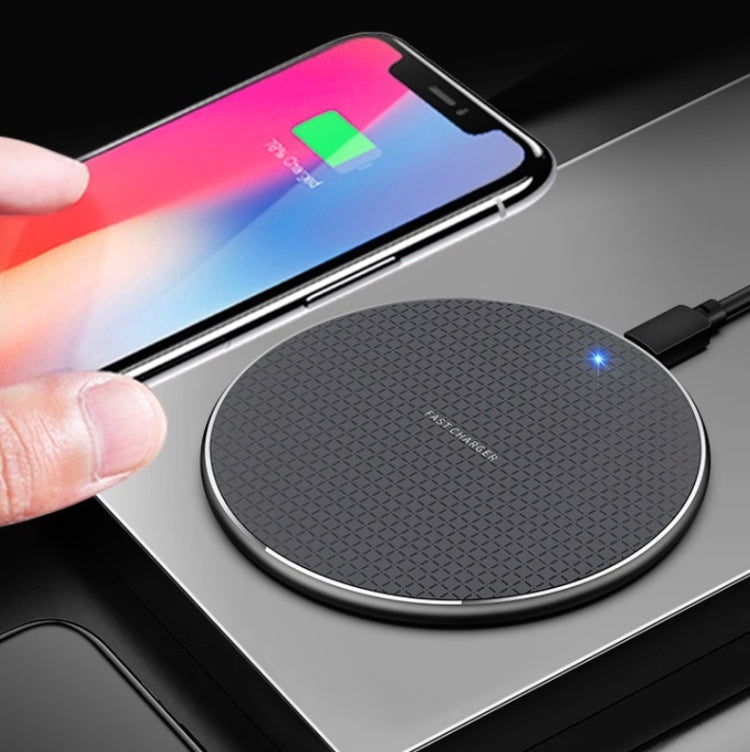 K8 10W Universal Aluminum Alloy Mobile Phone Wireless Charger Specification: with 1m Cable (Black)