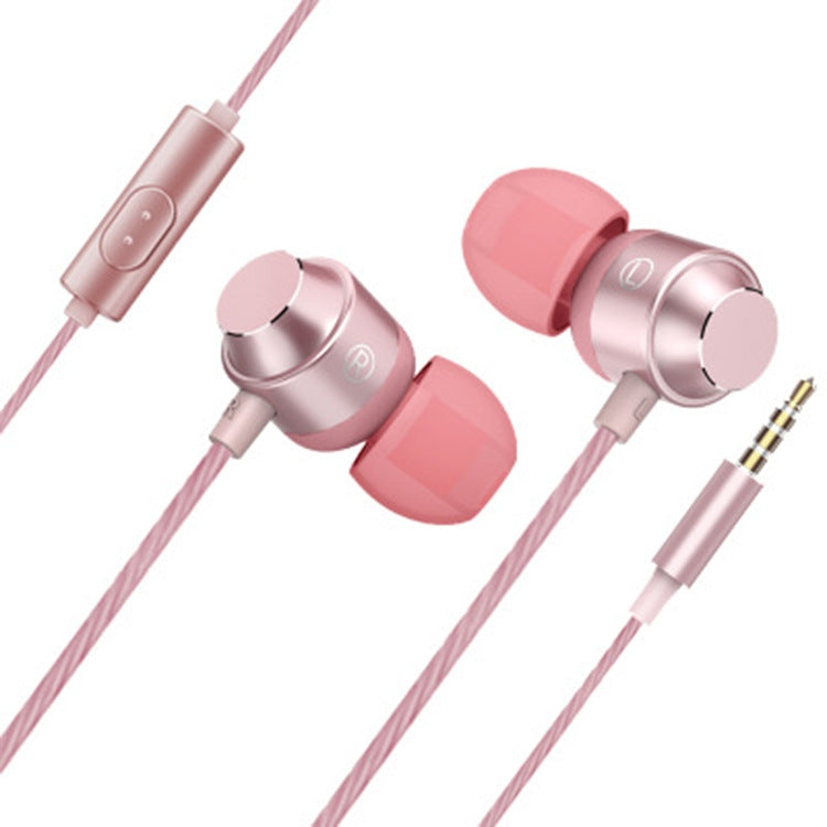 XK-059 3.5mm In-Ear Heavy Bass Gaming Music Metal Filaire Casque avec Micro (Rose)