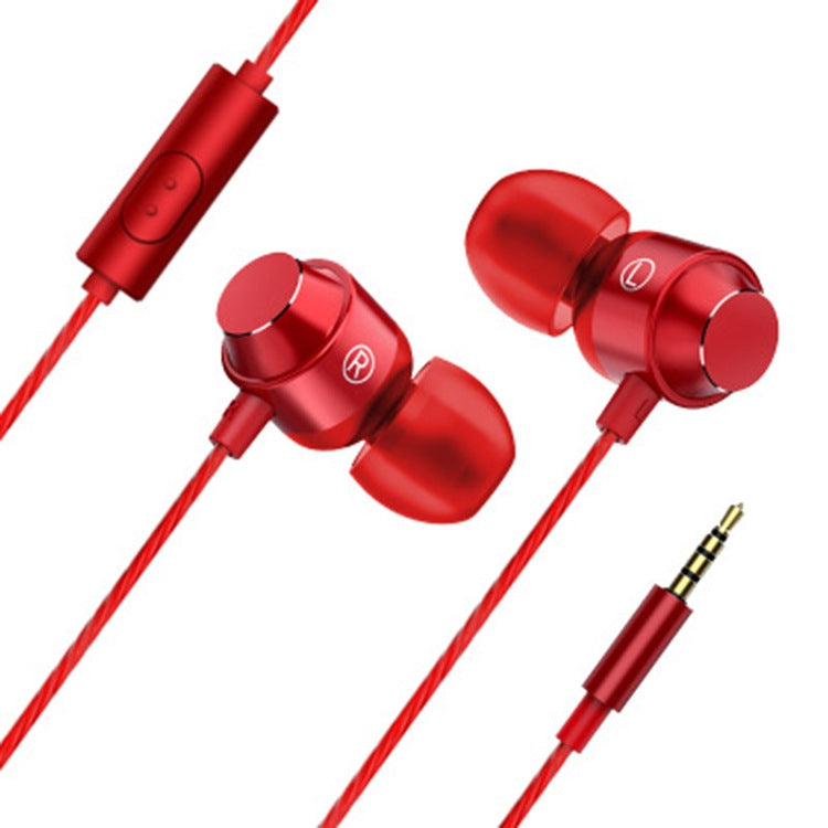 XK-059 3.5mm In-ear Heavy Bass Gaming Music Metal Wired Headphone with Microphone (Red)