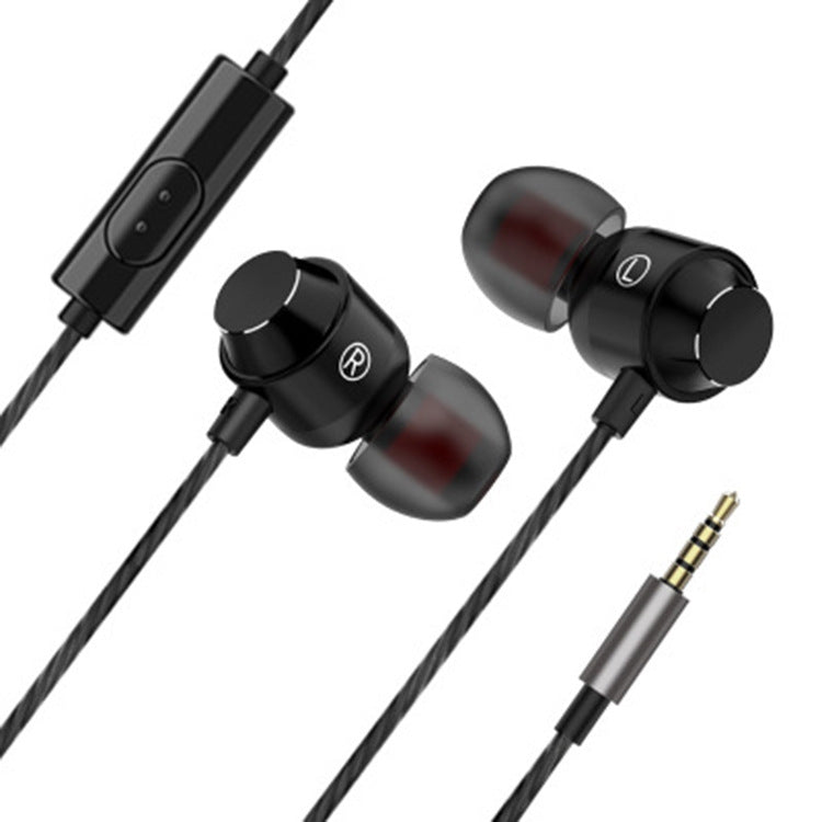 XK-059 3.5mm In-ear Heavy Bass Gaming Music Metal Wired Headphone with Microphone (Black)