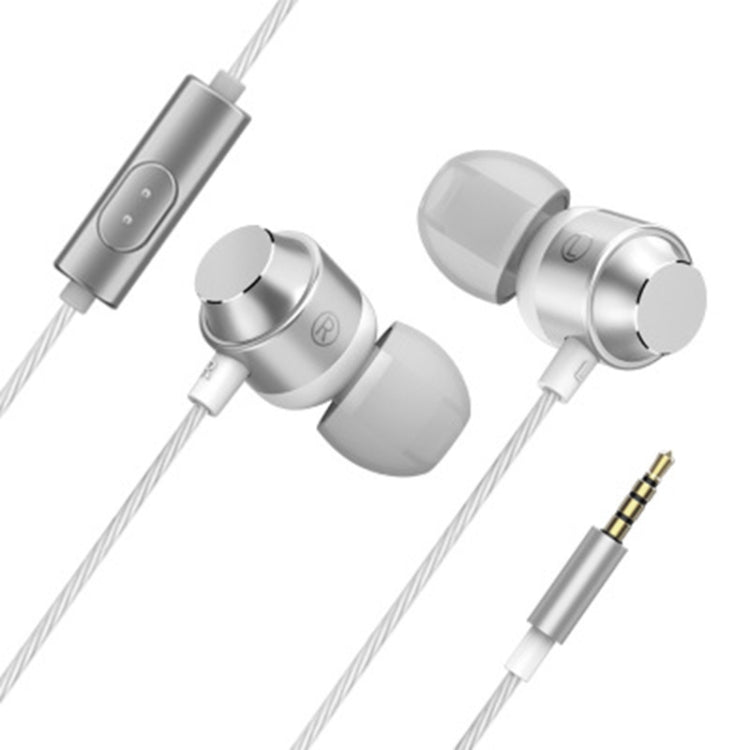 XK-059 3.5mm In-Ear Heavy Bass Gaming Music Metal Wired Headset with Mic (Silver)